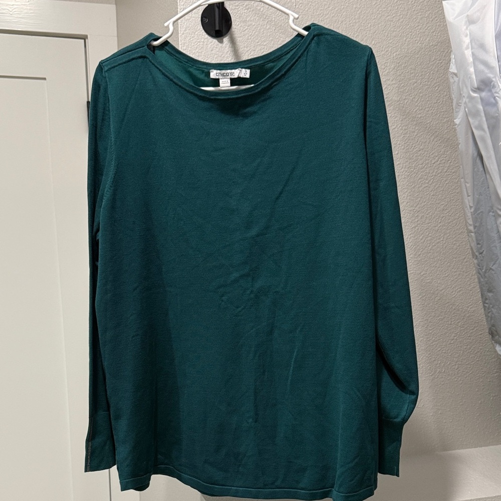 Chico's Teal Green Long-Sleeve Crewneck Top